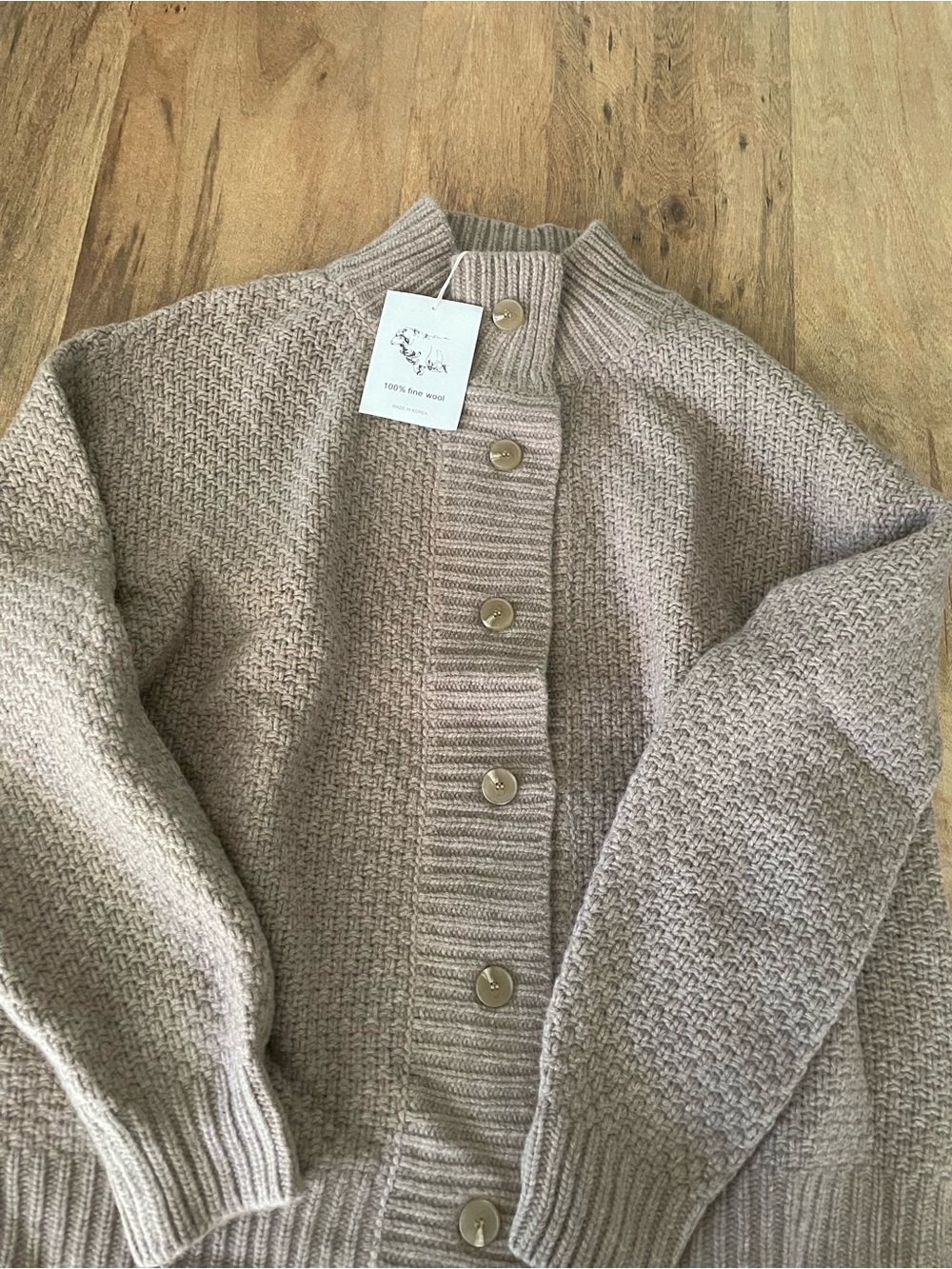 Amente 100% Wool Chunky Button Cardigan - Beige Medium Large
